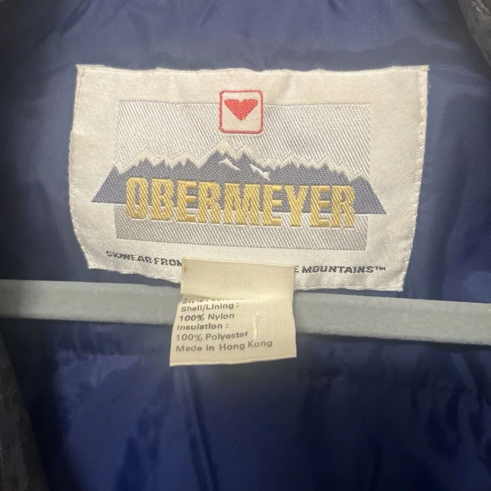 Vintage‎ Women’s Obermeyer Ski Jacket Puffer Gray Blue Embroidered Size 10